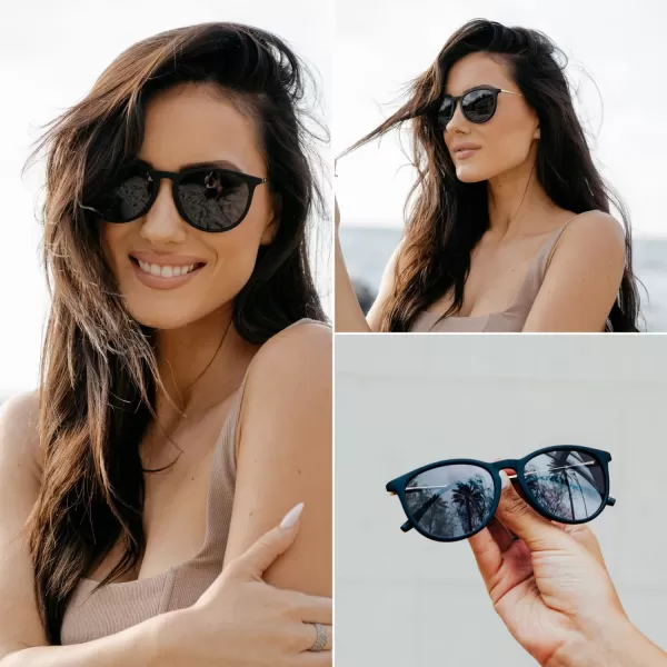 WMP Eyewear Round Sunglasses  Polarized UV Protection  Trendy Sunglasses for Women  Retro Designer StyleGold FrameBlack Lens