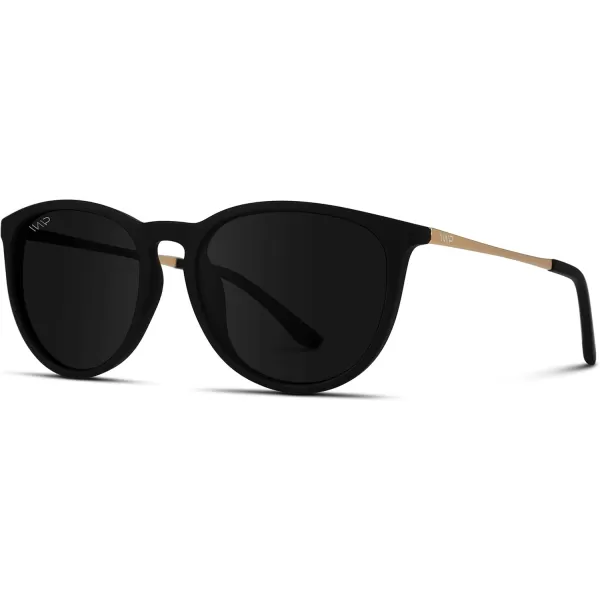 WMP Eyewear Round Sunglasses  Polarized UV Protection  Trendy Sunglasses for Women  Retro Designer StyleGold FrameBlack Lens