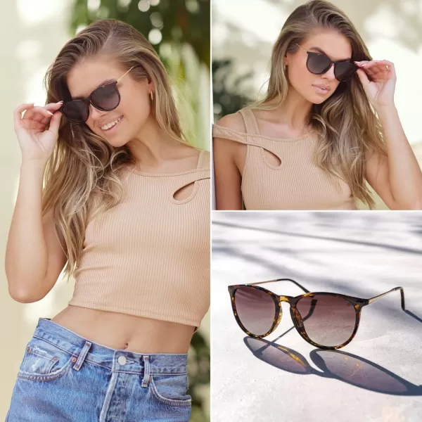 WMP Eyewear Round Sunglasses  Polarized UV Protection  Trendy Sunglasses for Women  Retro Designer StyleTortoise FrameBrown Lens