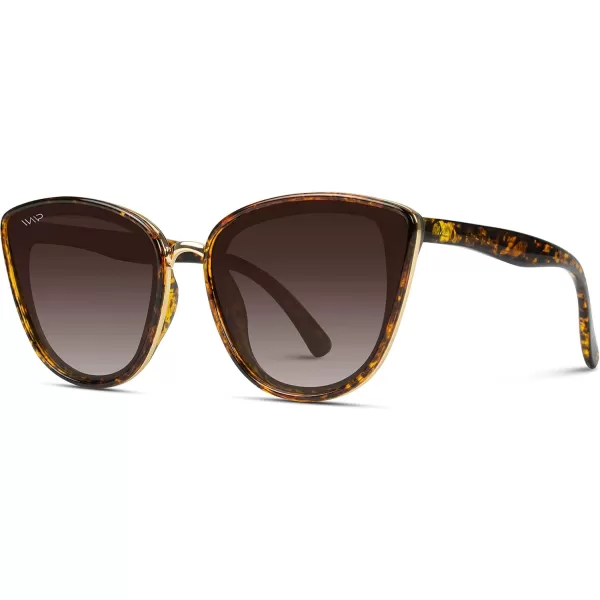 WearMe Pro  Classic Women Oversized Metal Frame Elegant Mirrored Lens Cat Eye SunglassesTortoise  Brown Lens