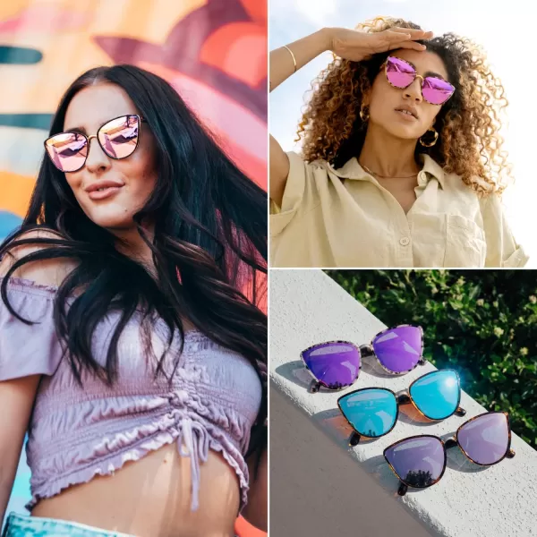WearMe Pro  Classic Women Oversized Metal Frame Elegant Mirrored Lens Cat Eye SunglassesTortoise  Brown Lens