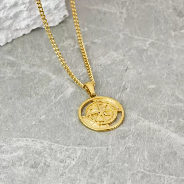 WearMe Pro Indented Compass Pendant with 3mm Cuban Link ChainGold