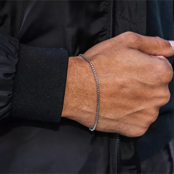 WearMe Pro Mens 2mm Rolo Box Bracelet  Adjustable SizeSilver