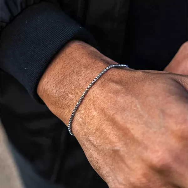 WearMe Pro Mens 2mm Rolo Box Bracelet  Adjustable SizeSilver