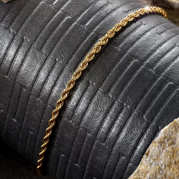 WearMe Pro Mens 2mm Twisted Rope Bracelet  Adjustable SizeGold