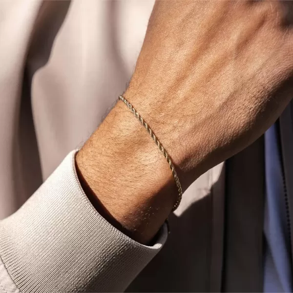 WearMe Pro Mens 2mm Twisted Rope Bracelet  Adjustable SizeGold