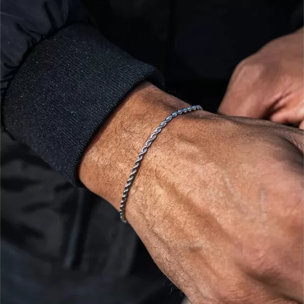 WearMe Pro Mens 2mm Twisted Rope Bracelet  Adjustable SizeSilver
