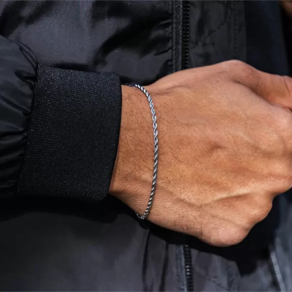 WearMe Pro Mens 2mm Twisted Rope Bracelet  Adjustable SizeSilver