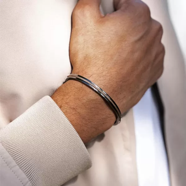 WearMe Pro Mens 3mm Cuff Bracelet with Rope Insert  Adjustable SizeGunmetal  Sand