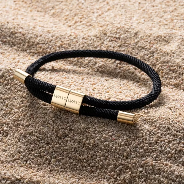 WearMe Pro Mens 4mm Rope Cord Bracelet Pull Closure  Adjustable SizeOnyx Black  Gold