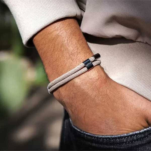 WearMe Pro Mens 4mm Rope Cord Bracelet Pull Closure  Adjustable SizeSand  Gunmetal