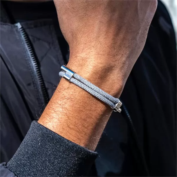WearMe Pro Mens 4mm Rope Cord Bracelet Pull Closure  Adjustable SizeStone Grey  Silver
