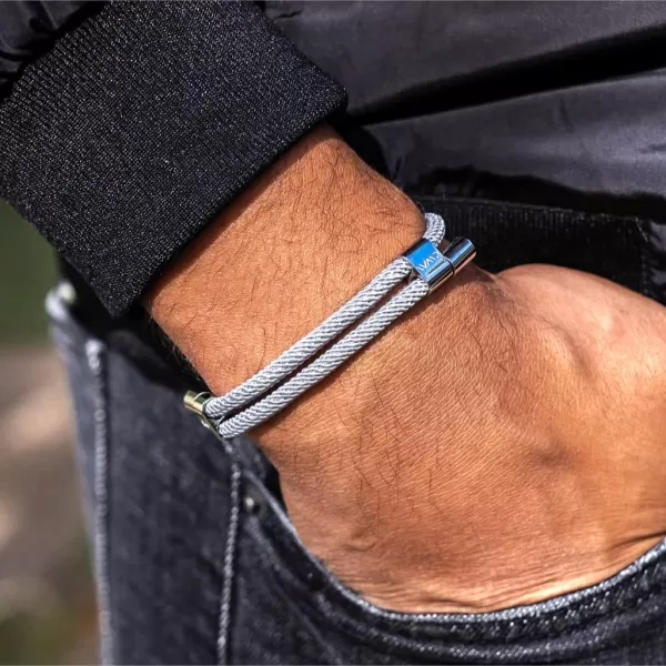 WearMe Pro Mens 4mm Rope Cord Bracelet Pull Closure  Adjustable SizeStone Grey  Silver