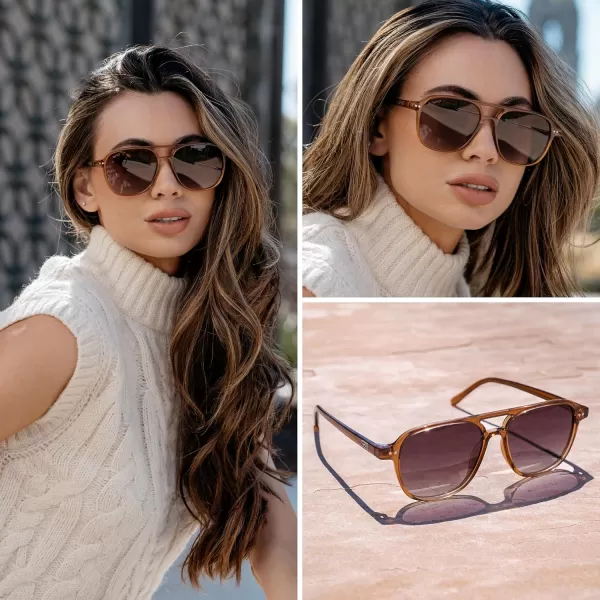 WearMe Pro Polarized Aviator Classic Double Bridge Mens SunglassesCrystal Copper Frame  Gradient Brown Lens