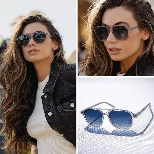 WearMe Pro Polarized Aviator Classic Double Bridge Mens SunglassesCrystal Mist  Gradient Blue Lens