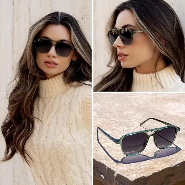 WearMe Pro Polarized Aviator Classic Double Bridge Mens SunglassesEmerald Green  Gradient Black Lens