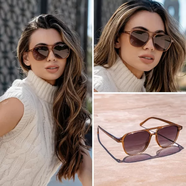WearMe Pro Polarized Aviator Classic Double Bridge Mens SunglassesWhiskey Brown Tortoise  Gradient Blue Lens