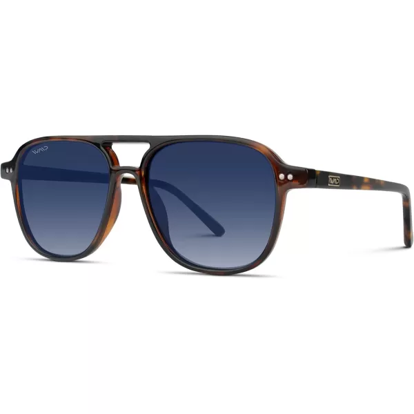 WearMe Pro Polarized Aviator Classic Double Bridge Mens SunglassesWhiskey Brown Tortoise  Gradient Blue Lens