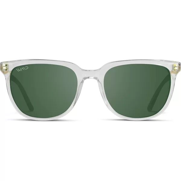 WearMe Pro Polarized Classic Retro Flat Square Unisex SunglassesCrystal Clear Frame  Smoke Green Lens