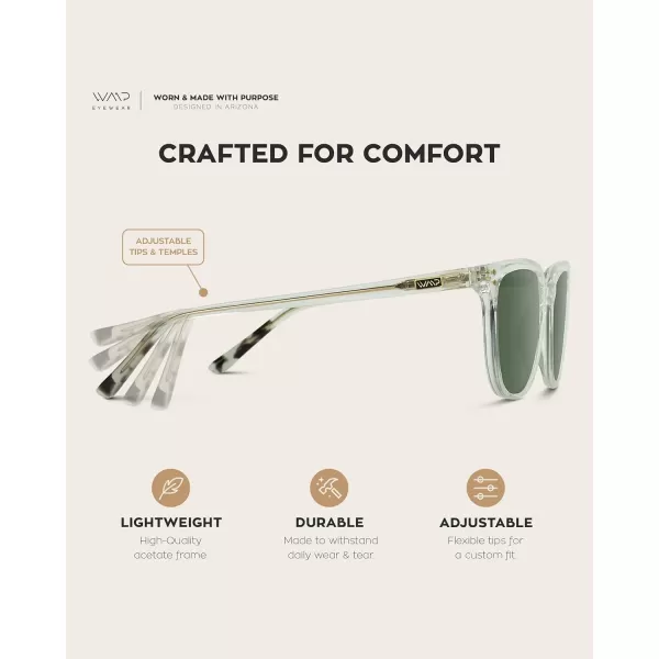 WearMe Pro Polarized Classic Retro Flat Square Unisex SunglassesCrystal Clear Frame  Smoke Green Lens