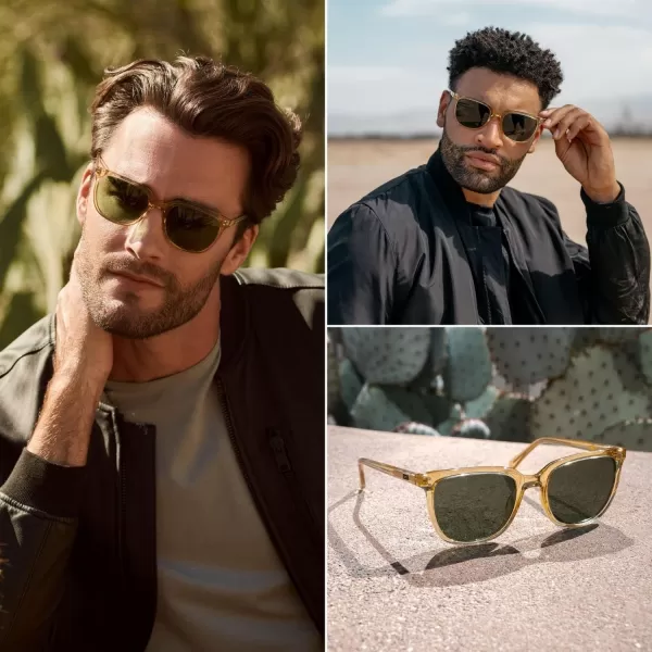 WearMe Pro Polarized Classic Retro Flat Square Unisex SunglassesTransparent Yellow  Smoke Green