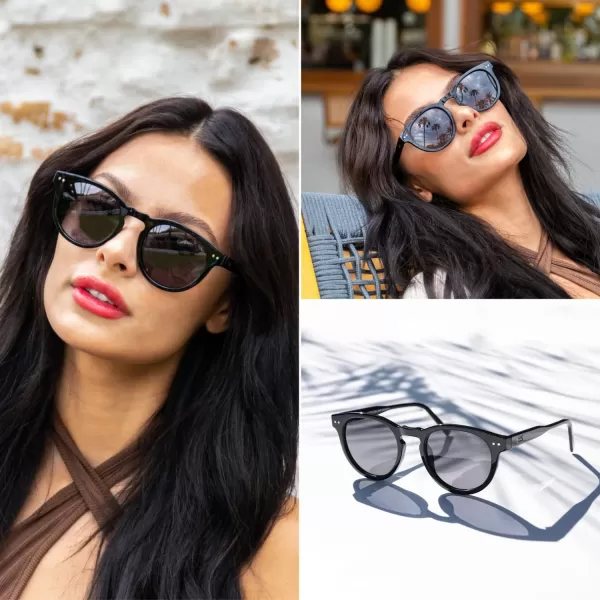 WearMe Pro Polarized Classic Round Retro Womens SunglassesBlack Frame  Smoke Lens