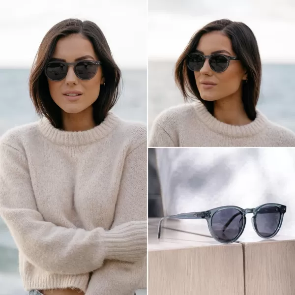 WearMe Pro Polarized Classic Round Retro Womens SunglassesCrystal Blue Frame  Smoke Lens