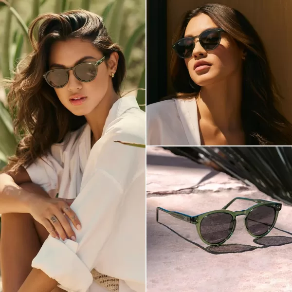 WearMe Pro Polarized Classic Round Retro Womens SunglassesCrystal Green Frame  Black Lens