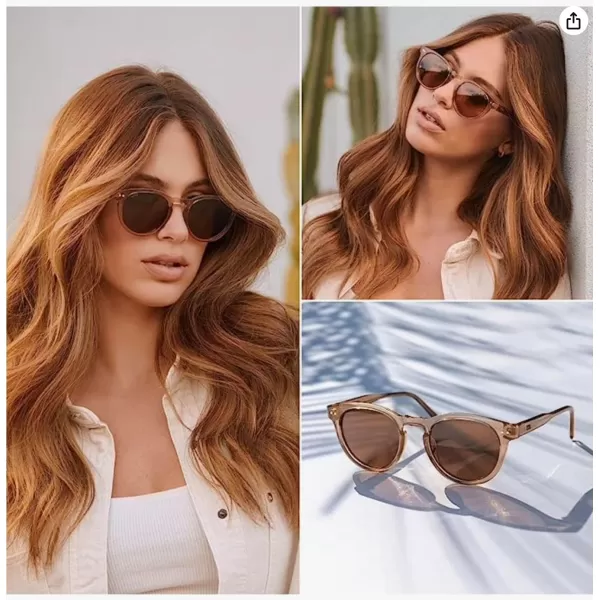 WearMe Pro Polarized Classic Round Retro Womens SunglassesLight Crystal Brown  Brown Lens