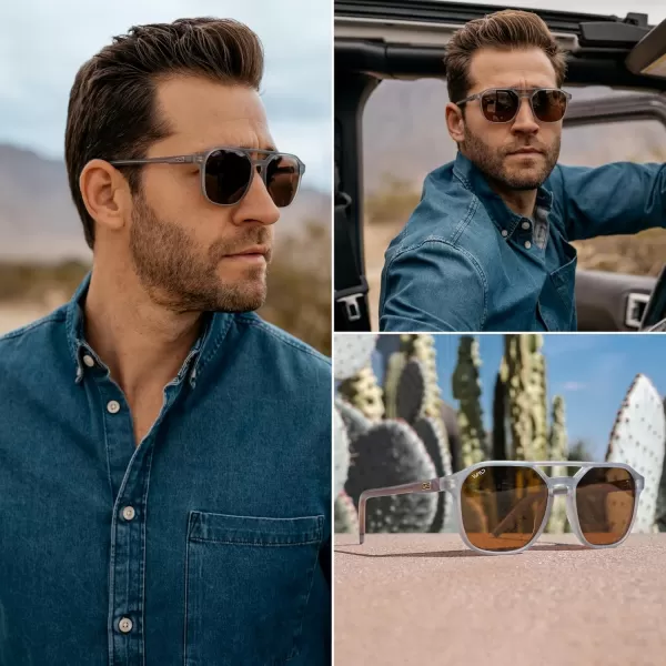 WearMe Pro Polarized DoubleBridge Large Rectangular Mens SunglassesFrosted Grey  Brown Lens