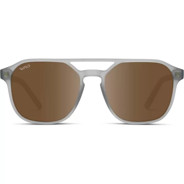 WearMe Pro Polarized DoubleBridge Large Rectangular Mens SunglassesFrosted Grey  Brown Lens