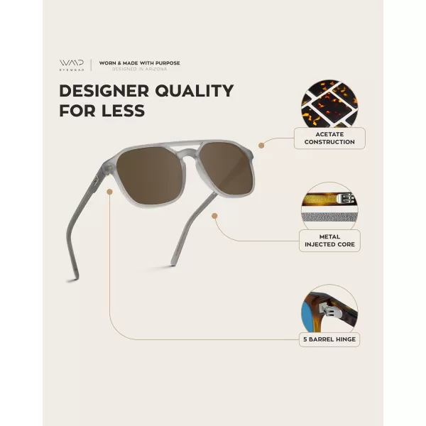 WearMe Pro Polarized DoubleBridge Large Rectangular Mens SunglassesFrosted Grey  Brown Lens