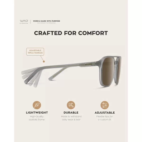 WearMe Pro Polarized DoubleBridge Large Rectangular Mens SunglassesFrosted Grey  Brown Lens