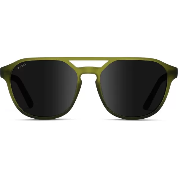 WearMe Pro Polarized DoubleBridge Large Rectangular Mens SunglassesFrosted Saguaro Green  Black Lens