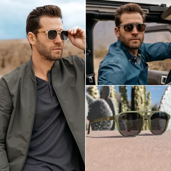 WearMe Pro Polarized DoubleBridge Large Rectangular Mens SunglassesFrosted Saguaro Green  Black Lens