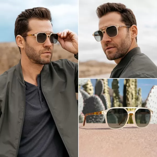 WearMe Pro Polarized DoubleBridge Large Rectangular Mens SunglassesRustic Tortoise  Smoke Green Lens