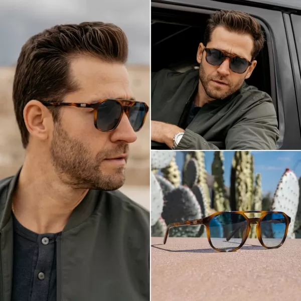 WearMe Pro Polarized DoubleBridge Large Rectangular Mens SunglassesTortoise  Gradient Blue