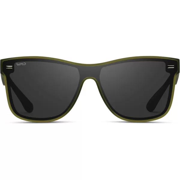 WearMe Pro  Polarized Full Mirror Flat Lens Square Modern SunglassesFrosted Saguaro Green  Black Lens