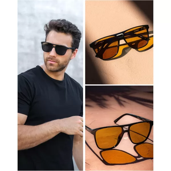 WearMe Pro  Polarized Large Double Bridge Aviator Sunglasses For Men WomenBlack  Yellow Tinted Lens