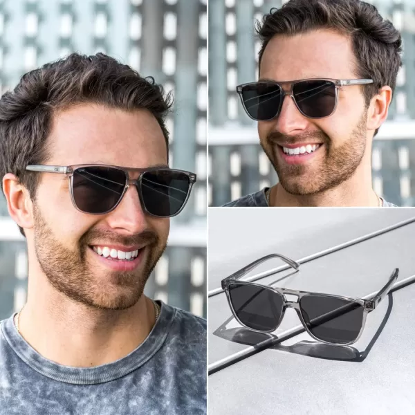 WearMe Pro  Polarized Large Double Bridge Aviator Sunglasses For Men WomenCrystal Grey  Black Lens