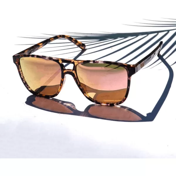 WearMe Pro  Polarized Large Double Bridge Aviator Sunglasses For Men WomenPeach Tortoise  Mirror Pink Lens