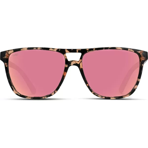 WearMe Pro  Polarized Large Double Bridge Aviator Sunglasses For Men WomenPeach Tortoise  Mirror Pink Lens