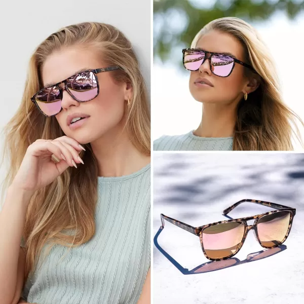 WearMe Pro  Polarized Large Double Bridge Aviator Sunglasses For Men WomenPeach Tortoise  Mirror Pink Lens