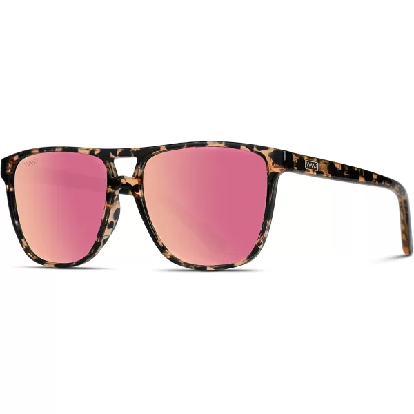 WearMe Pro  Polarized Large Double Bridge Aviator Sunglasses For Men WomenPeach Tortoise  Mirror Pink Lens