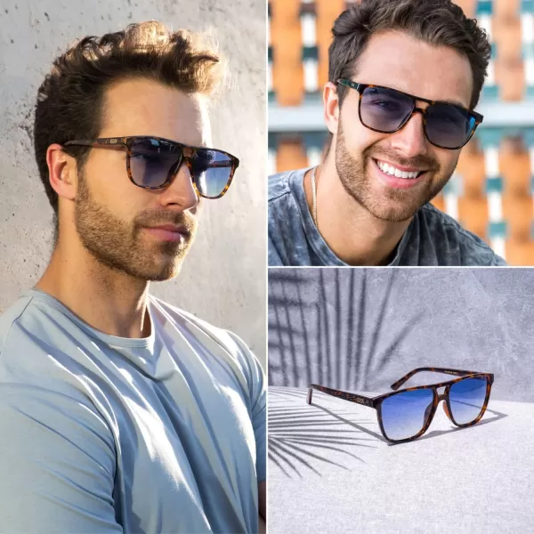 WearMe Pro  Polarized Large Double Bridge Aviator Sunglasses For Men WomenWhiskey Brown Tortoise  Blue Gradient Lens