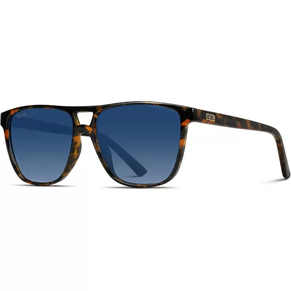 WearMe Pro  Polarized Large Double Bridge Aviator Sunglasses For Men WomenWhiskey Brown Tortoise  Blue Gradient Lens