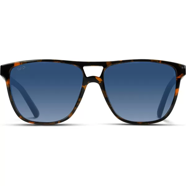 WearMe Pro  Polarized Large Double Bridge Aviator Sunglasses For Men WomenWhiskey Brown Tortoise  Blue Gradient Lens