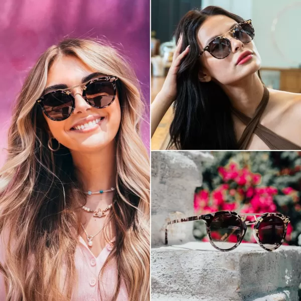WearMe Pro Polarized Round Retro DoubleBridge Vintage Womens Sunglasses Beige TortoiseBrown Lens