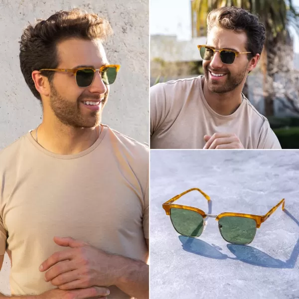 WearMe Pro Polarized SemiRimless Rectangular SunglassesDesert Storm Tortoise  Smoke Green Lens