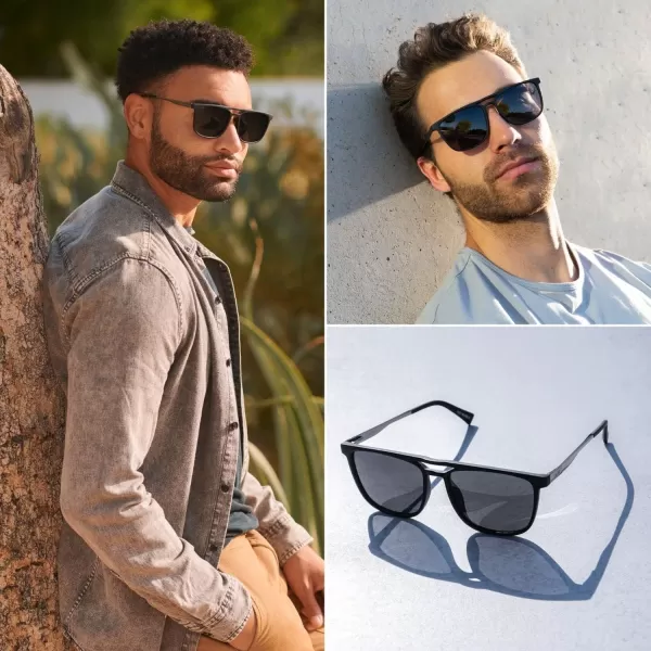 WearMe Pro Premium Polarized Double Bar Sunglasses for Men and Women UVA and UVBBlack Frame  Black Lens